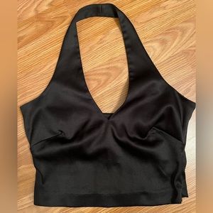 Warehouse halter crop top satin finish